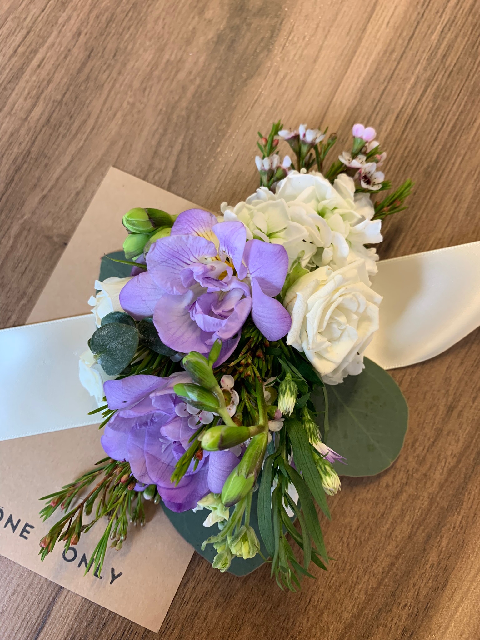 Purple & Ivory Corsage